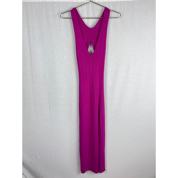 Michael Costello x Revolve Dress Variegated Rib Bodycon Midi Sexy Baddie Magenta - Picture 3 of 9